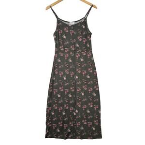 Girls Floral Button Front Midi Dress Green Pink Sleeveless Summer Casual Size 14